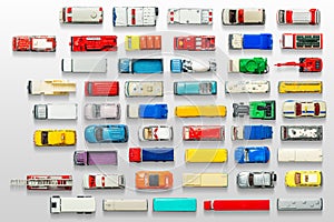 Car toy diecast on the white background , Top view . clipping photo