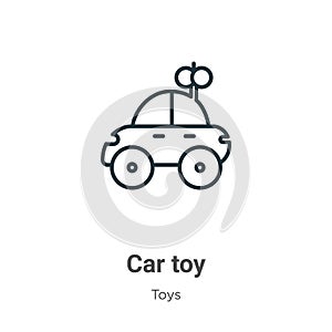 Car toy outline vector icon. Thin line black car toy icon, flat vector simple element illustration from editable toys concept