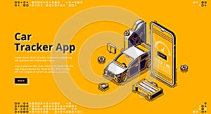 Car tracker app isometric landing page Gps service