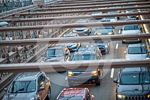 Car traffic crossing Brooklyn Bridge in New York City