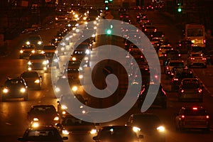 Car traffic on a night road