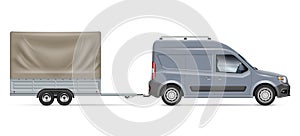 Car with trailer side view realistic vector illustration