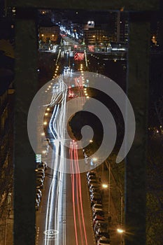 Car trails from the air. Long exposure night photography