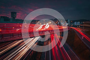 Car trails in Barakaldo at night