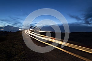 Car Trails  at Dainthlen Waterfall during sunset near Cherrapunji ,Meghalaya, India