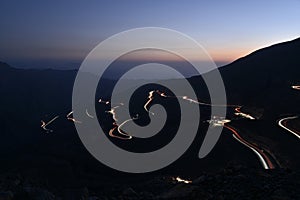 Car Trails in Jais Mountains, Jebel Jais, Ras Al Khaimah, United Arab Emirates