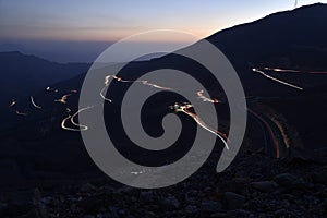 Car Trails in Jais Mountains, Jebel Jais, Ras Al Khaimah, United Arab Emirates