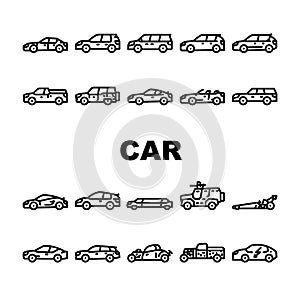 Car Transport Different Body Type Icons Set Vector