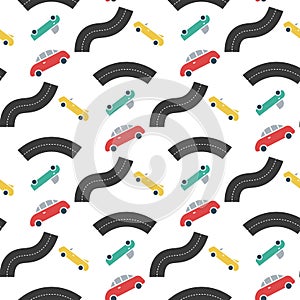 Car transport with road seamless pattern