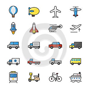 Car and Transportation Color Icons Set Of Vector Illustration Style Colorful Flat Icon