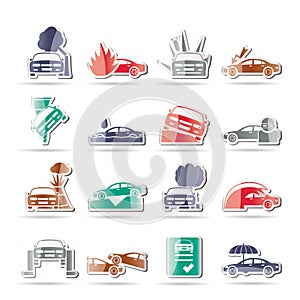 Car and transportation insurance and risk icons