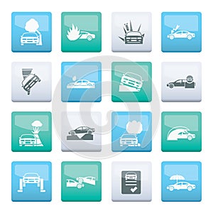 Car and transportation insurance and risk icons over color background