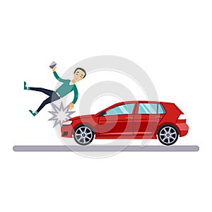 Car and Transportation Issue with a Pedestrian. Vector Illustration