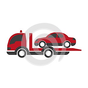 Car transportation logistics truck or evacuation tow loader vector flat isolated icon