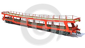 Car Transporter Railroad Wagon 3D rendering on white background