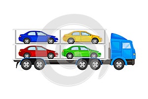 Car Transporter Truck with Autos for Retail Sales Vector Illustration