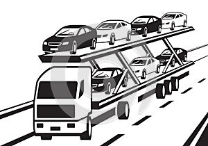 Car transporter truck on highway