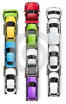 Car transporter trucks top view vector