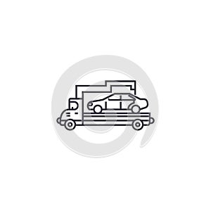 Car transporter vector line icon, sign, illustration on background, editable strokes