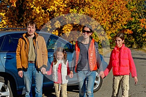 Car trip on autumn family vacation