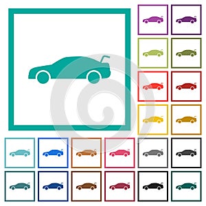 Car trunk open dashboard indicator flat color icons with quadrant frames photo