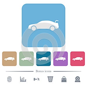 Car trunk open dashboard indicator flat icons on color rounded square backgrounds photo