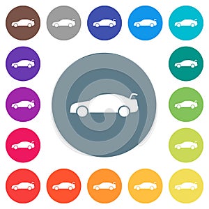 Car trunk open dashboard indicator flat white icons on round color backgrounds photo