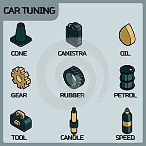 Car tuning color outline isometric icons