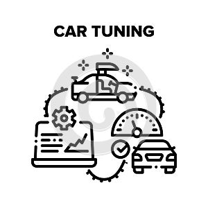 Car Tuning Garage Service Vector Black Illustrations
