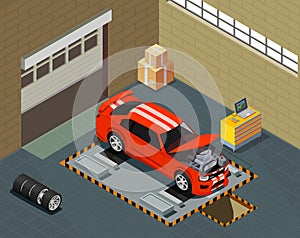 Car Tuning Isometric Composition