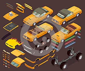 Car Tuning Snyling Parts Isometric Set