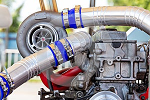 Car turbocharger on car engine, Auto part turbo engine technology