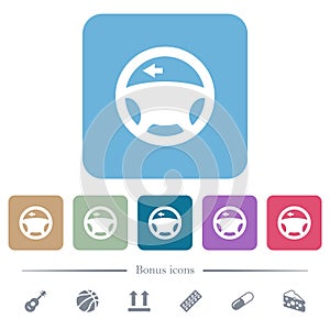 Car turn left signal dashboard light flat icons on color rounded square backgrounds