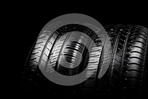 Car tyre isolated on a black background