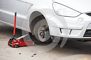 Car during Tyre replacement