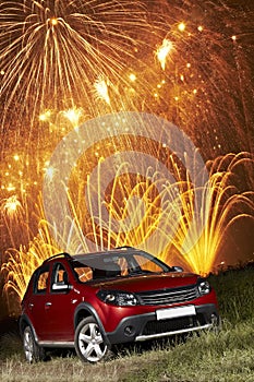 Car under fireworks