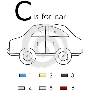 Car. Vector alphabet letter C, coloring page