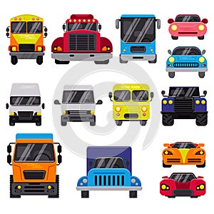 Car vector front view auto delivery transport offroad automobile vehicle illustration set of cargo truck and mockup