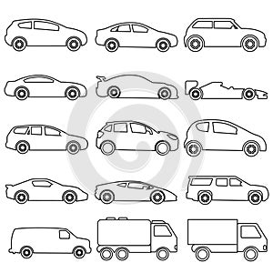 Car vector icon set. Automobile illustration sign collection. auto symbol. vehicle logo.