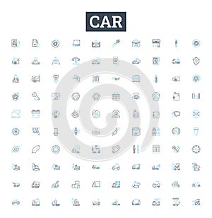 Car vector line icons set. Car, Automobile, Vehicle, Sedan, Racecar, Motorcar, Classic illustration outline concept