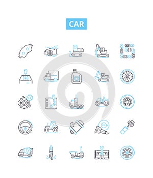 Car vector line icons set. Car, Automobile, Vehicle, Sedan, Racecar, Motorcar, Classic illustration outline concept