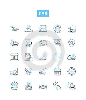 Car vector line icons set. Car, Automobile, Vehicle, Sedan, Racecar, Motorcar, Classic illustration outline concept