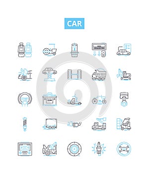 Car vector line icons set. Car, Automobile, Vehicle, Sedan, Racecar, Motorcar, Classic illustration outline concept