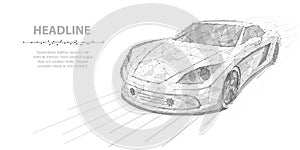 Car. Vector polygonal wireframe high speed motion car isolated on white illustration. Abstract background.