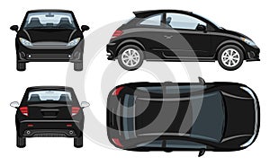 Small black car vector template side, front, back top view photo