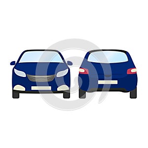 Car vector template on white background. Business hatchback isolated. blue hatchback flat style.front and back view