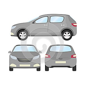 Car vector template on white background. Business hatchback isolated. grey hatchback flat style. front side back view