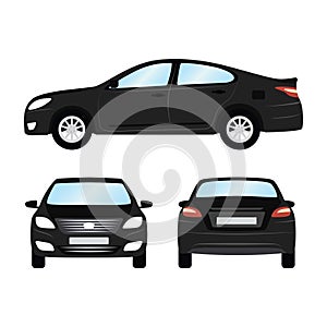 Car vector template on white background. Business sedan isolated. black sedan flat style. side back front view