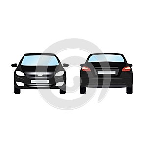 Car vector template on white background. Business sedan isolated. black sedan flat style. side back front view