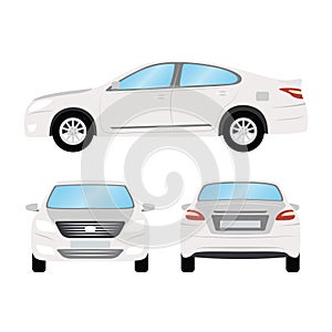 Car vector template on white background. Business sedan isolated. white sedan flat style. side back front view